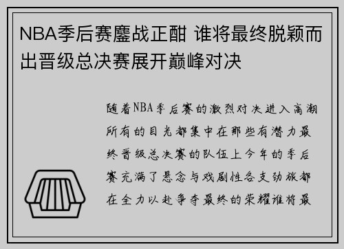 NBA季后赛鏖战正酣 谁将最终脱颖而出晋级总决赛展开巅峰对决